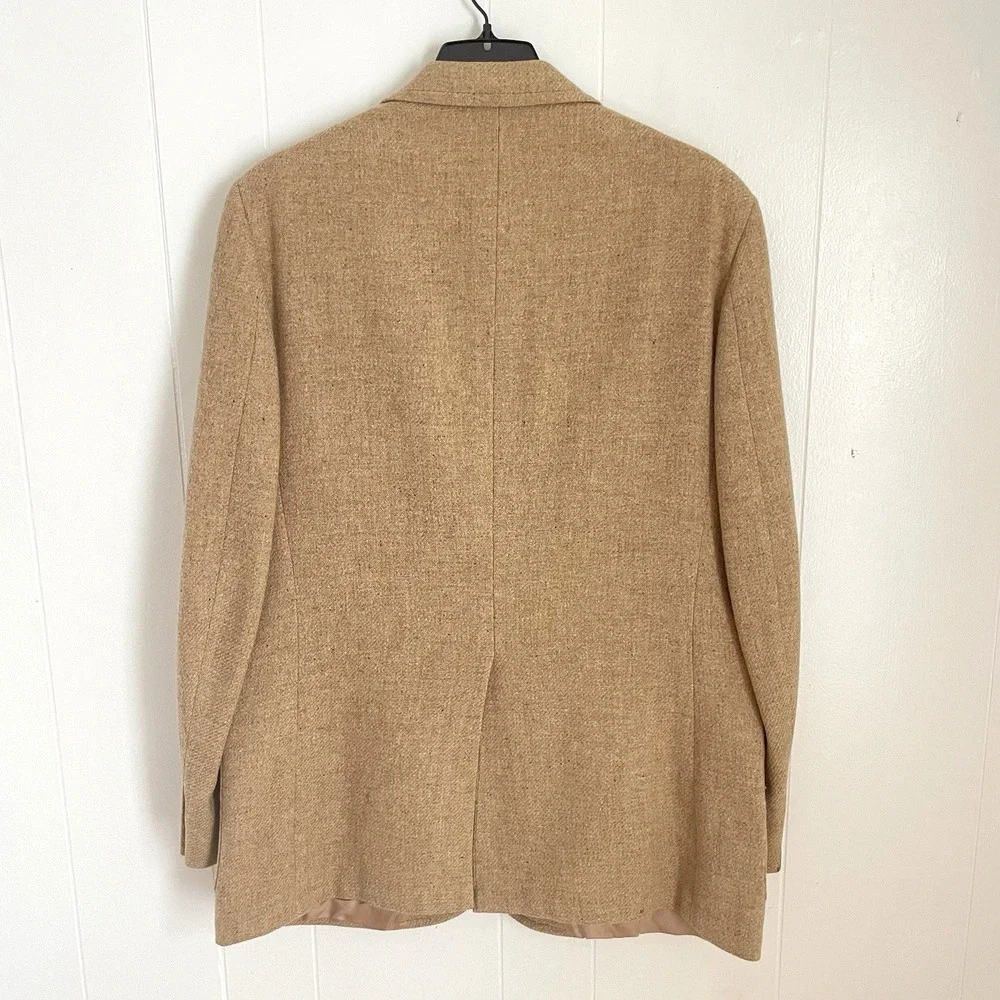Vintage 70s Wool Tweed Camel Sport Coat 43L Long Notch Lapel 2-Button Jacket‎